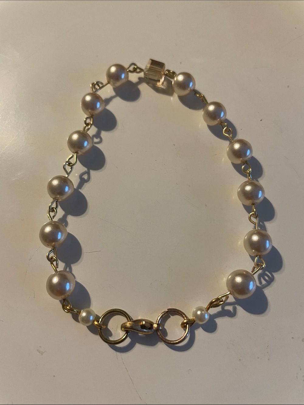Gold-Tone Faux Pearl Link Bracelet - Light Champagne Faux Pearls